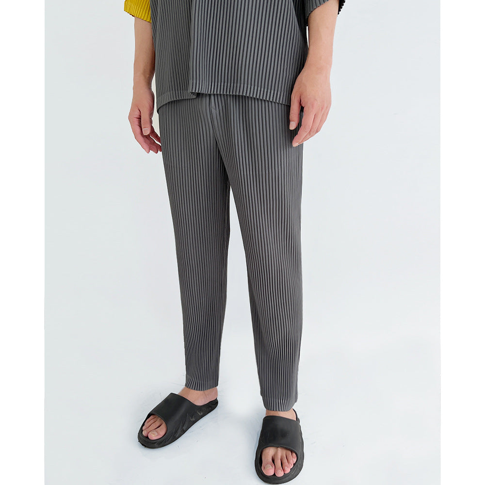 Miyake men's straight-leg pants, minimalist style, foreign trade, casual business, pleated pants, tide men's trousers, spot one piece of delivery