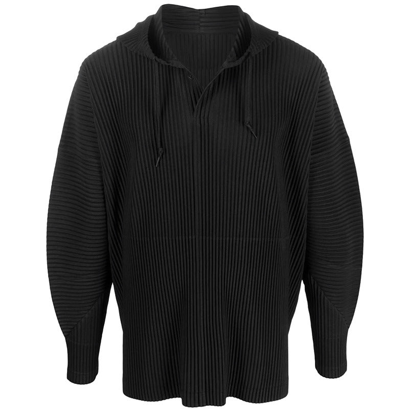 Japan Miyake classic pleated JK110 hooded sweatshirt loose casual simple drawstring pullover hoody men