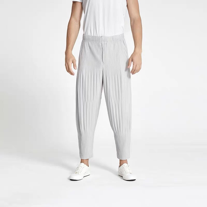 Miyake-style pleated bloomers, pressed pleated men's pants, loose casual autumn harem pants, cropped pants, tide JF151