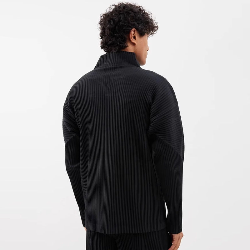 Japanese Miyake style JL140 autumn and winter HP pleated process zipper stand collar jacket men's jacket sense of luxury
