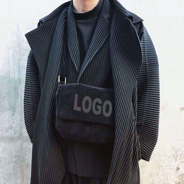 Japanese Miyake style pleats JD202 autumn and winter casual drape mid-length suit trench coat men's trend