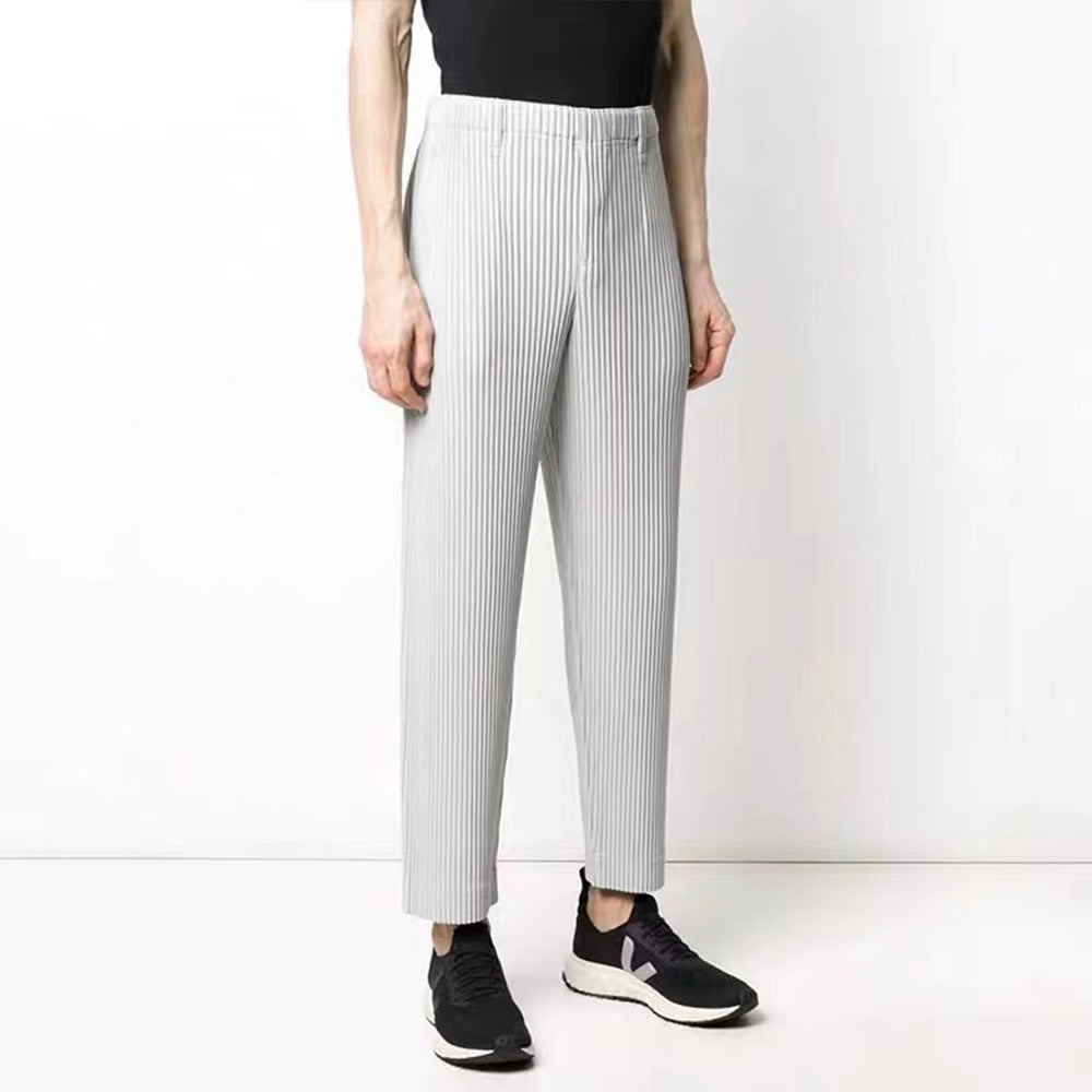 Miyake men's straight-leg pants, minimalist style, foreign trade, casual business, pleated pants, tide men's trousers, spot one piece of delivery