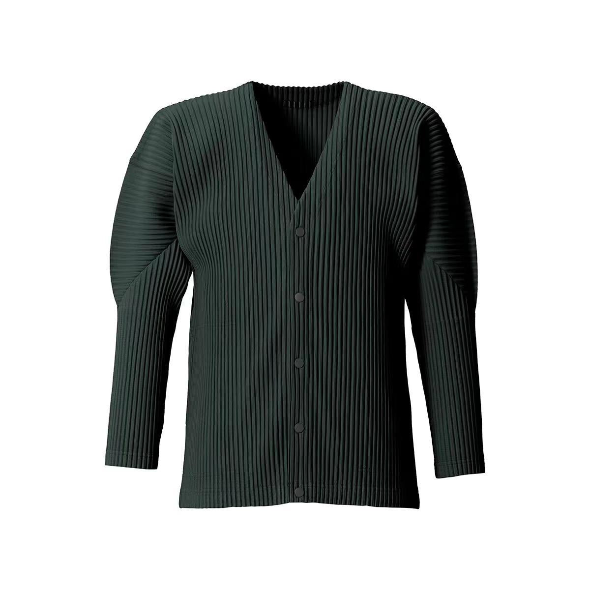 Miyake wardrobe pleated collarless cardigan jacket autumn casual texture men's V-neck jacket top JL141