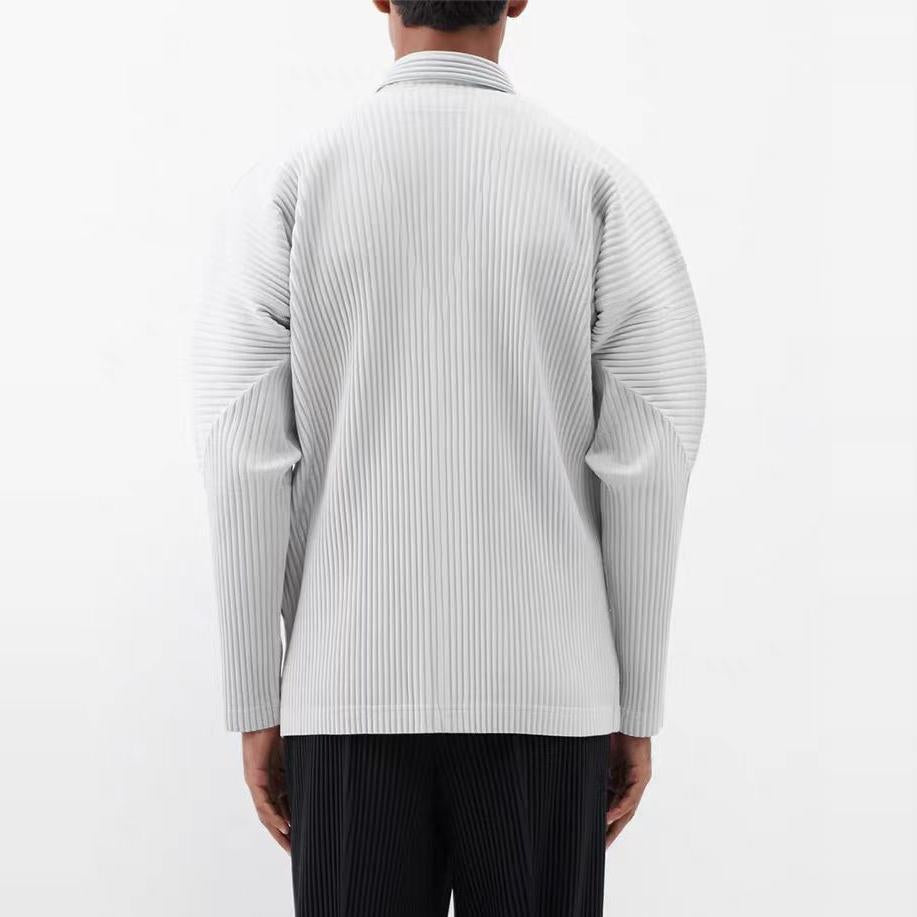 Miyake wardrobe pleated collarless cardigan jacket autumn casual texture men's V-neck jacket top JL141
