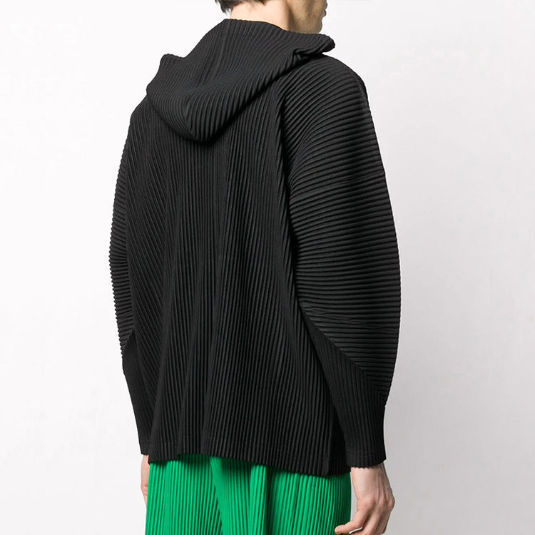Japan Miyake classic pleated JK110 hooded sweatshirt loose casual simple drawstring pullover hoody men