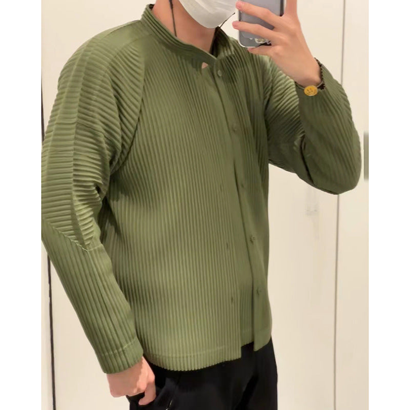 Japanese men's pleated jacket 2025 spring new stand-up collar athleisure cardigan versatile unisex top men's trend