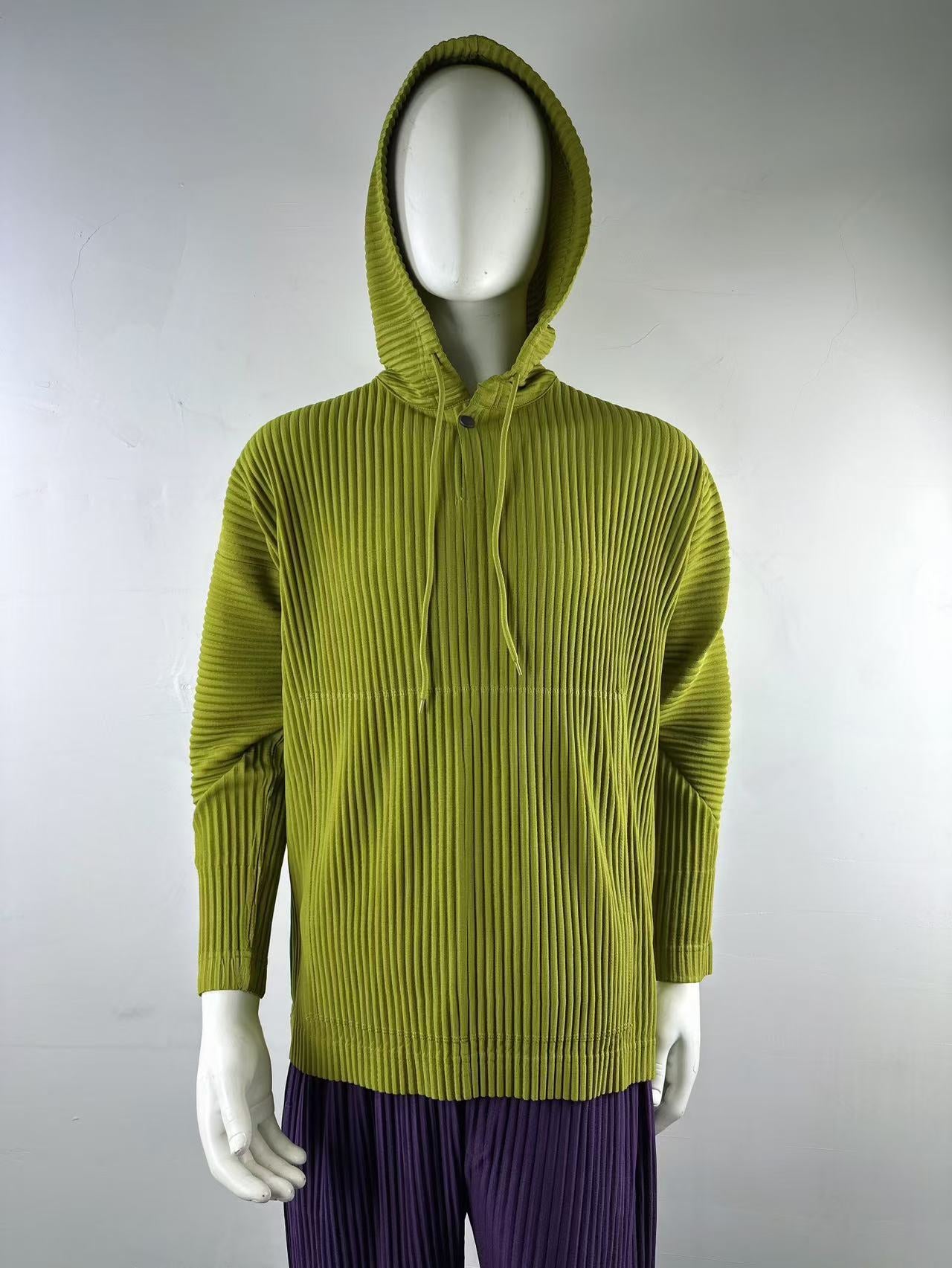 Japanese Miyake style classic pleated JK110 hooded sweatshirt loose casual simple drawstring pullover hoodie menswear
