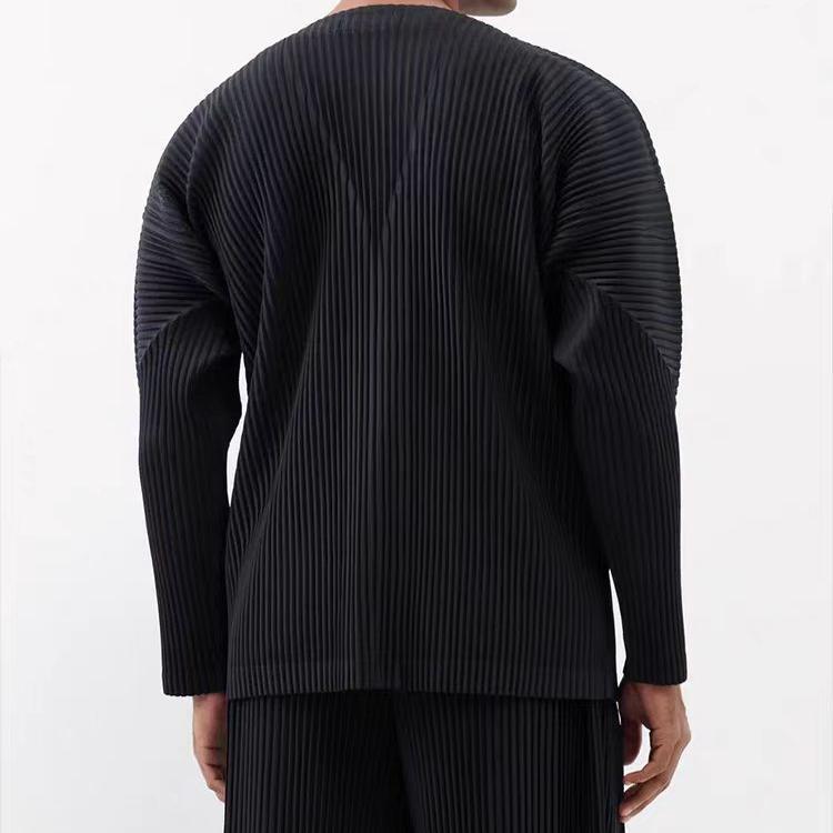 Miyake wardrobe pleated collarless cardigan jacket autumn casual texture men's V-neck jacket top JL141