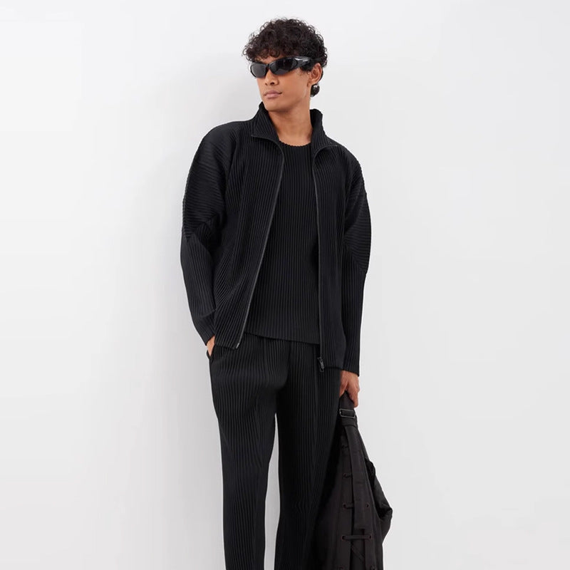 Japanese Miyake style JL140 autumn and winter HP pleated process zipper stand collar jacket men's jacket sense of luxury