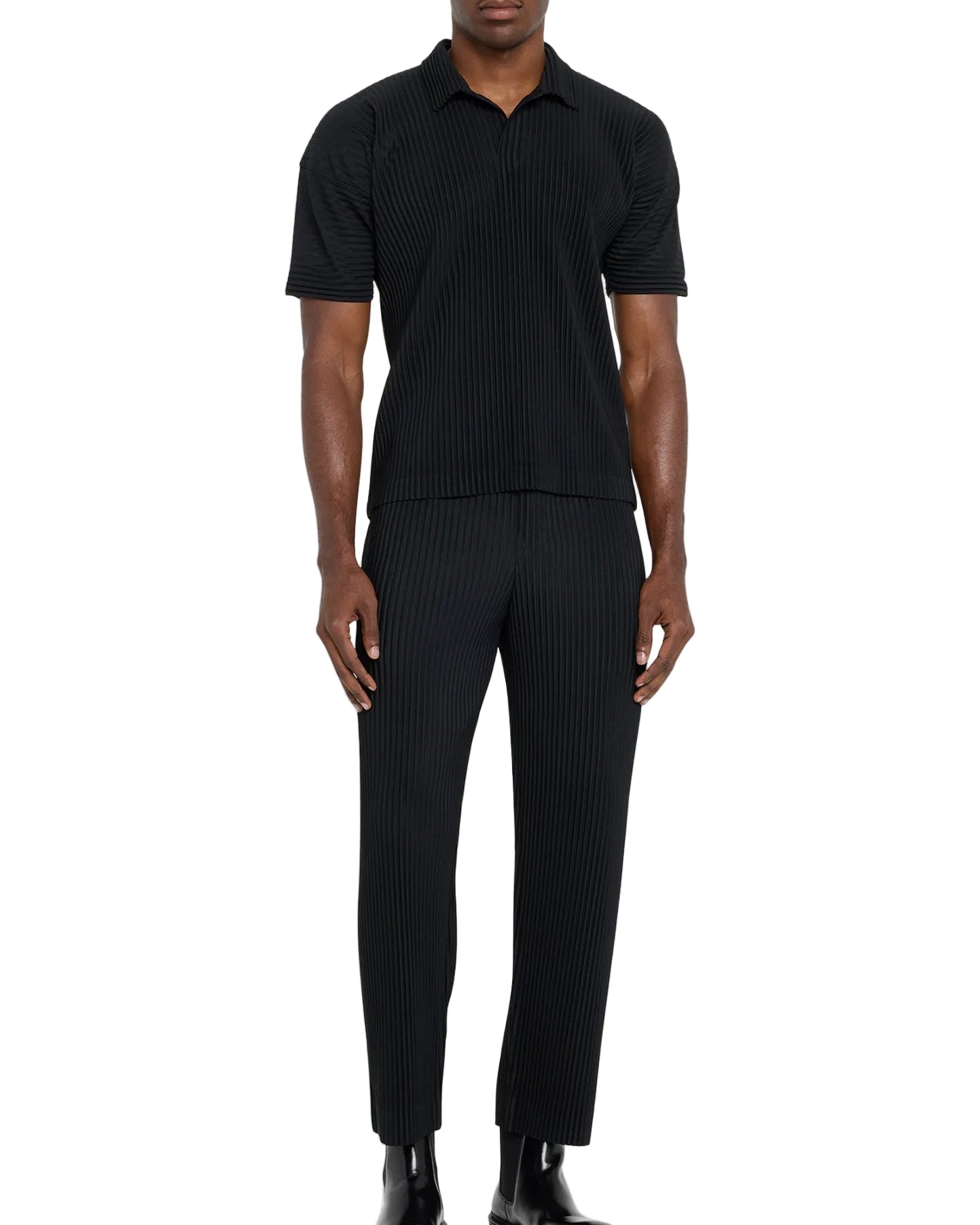 Men’s Pleated Polo Shirt — Miyake-Inspired Minimalist Design, Luxurious Texture, Breathable & Stretchy