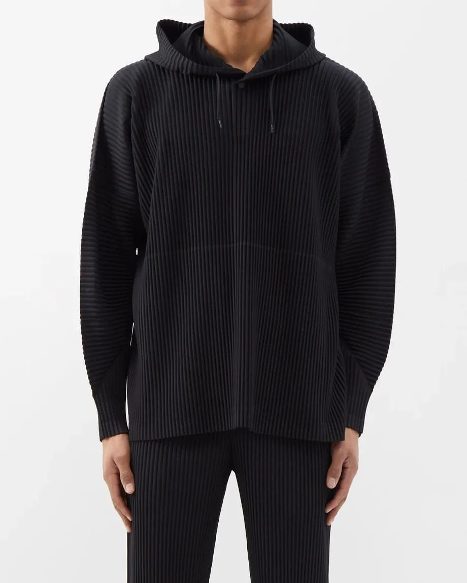 Japanese Miyake style classic pleated JK110 hooded sweatshirt loose casual simple drawstring pullover hoodie menswear
