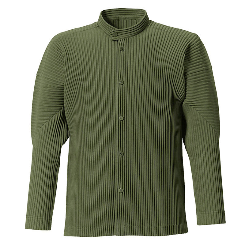 Japanese men's pleated jacket 2025 spring new stand-up collar athleisure cardigan versatile unisex top men's trend