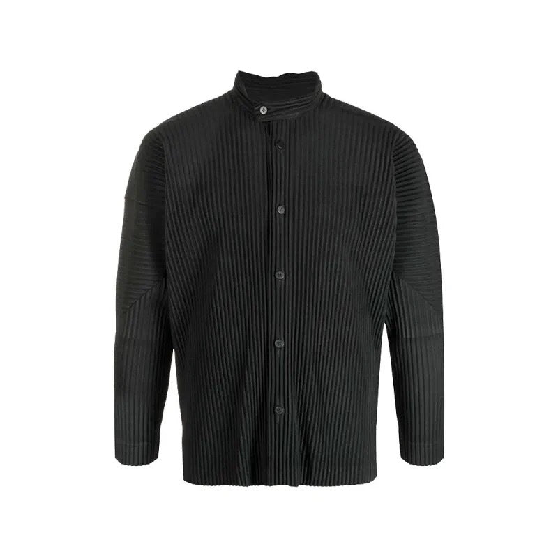 Japan Miyake same pleated shirt draped sense stand collar casual long-sleeved jacket men's HP31JJ111