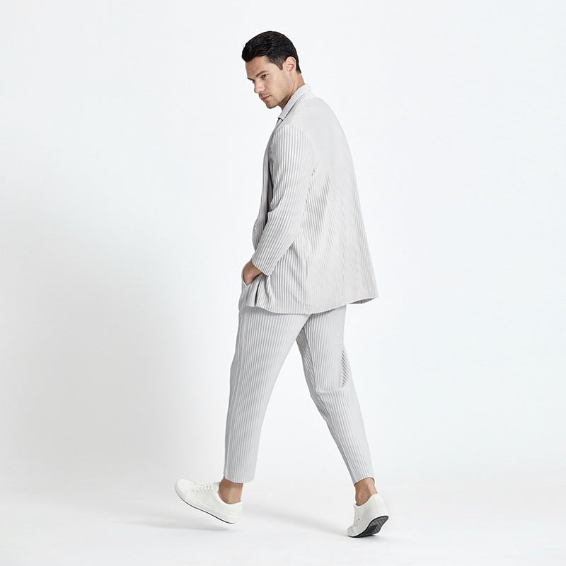 Pleated men's casual blazer summer 2021 new men's trench coat cardigan