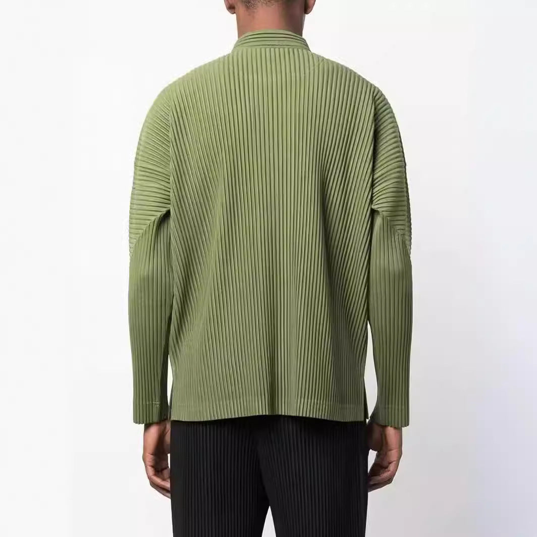 Japan Miyake same pleated shirt draped sense stand collar casual long-sleeved jacket men's HP31JJ111