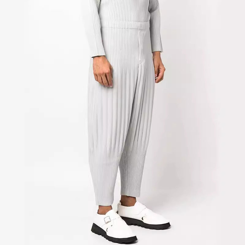 Japan Miyake-style pleated pants JF151 loose casual bloomers harem small feet cropped pants men's and women's tide