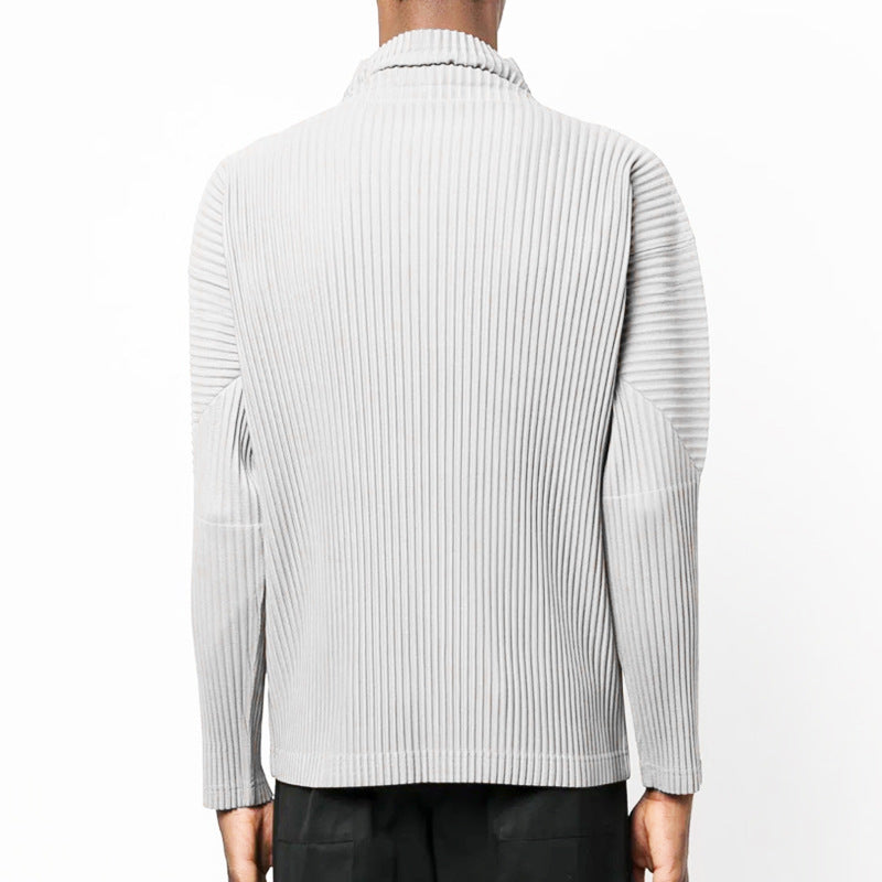 Japan otaku pleated basic JK122 high neck long sleeve loose casual solid color base shirt top men