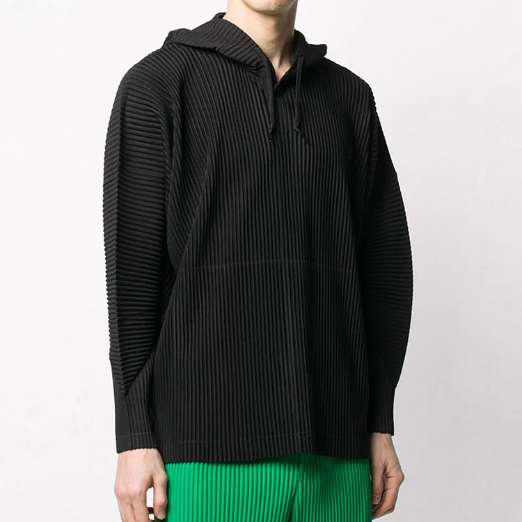 Japan Miyake classic pleated JK110 hooded sweatshirt loose casual simple drawstring pullover hoody men