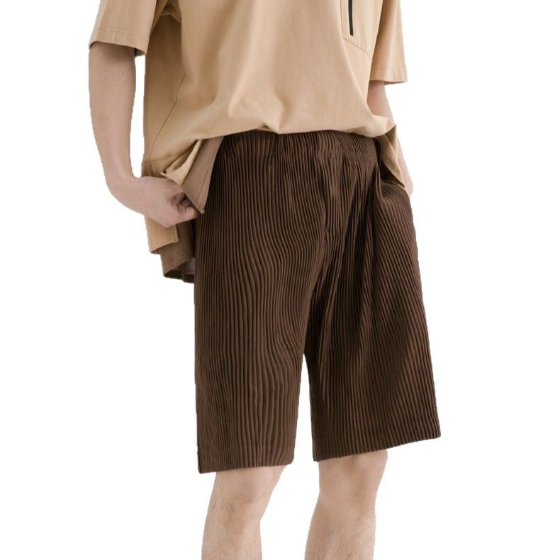 Miyake Warcoir pleated men's shorts drape casual cropped pants loose casual versatile youth summer JF148