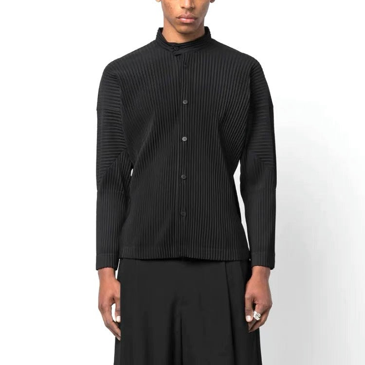 Japan Miyake same pleated shirt draped sense stand collar casual long-sleeved jacket men's HP31JJ111