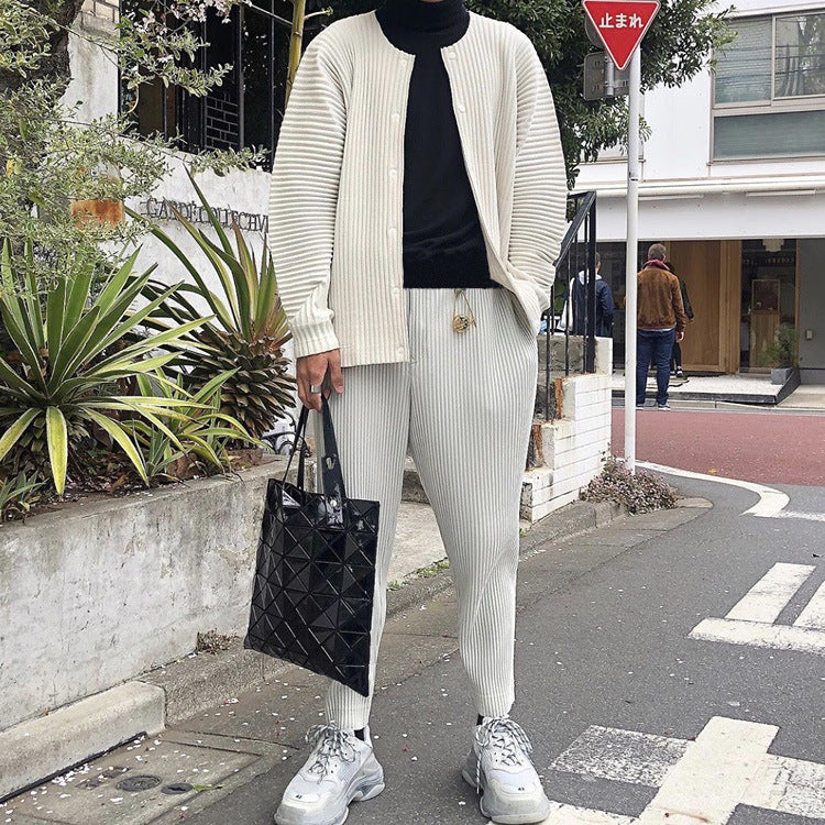 Japanese Miyake style pleats JF149 classic simple loose casual harem pants tapered pants cropped pants men