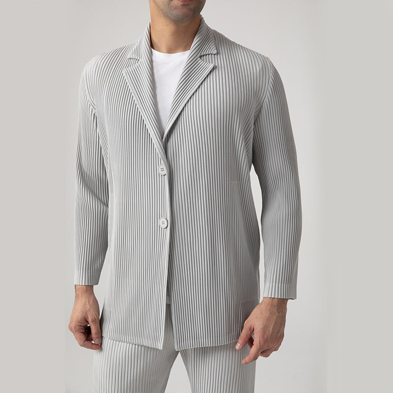 Casual blazer men's 2023 spring and autumn pleats, black gray suit, high-end pleats, loose drapes, simple