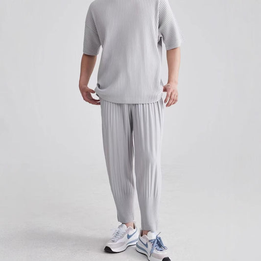 Miyake-style pleated bloomers, pressed pleated men's pants, loose casual autumn harem pants, cropped pants, tide JF151
