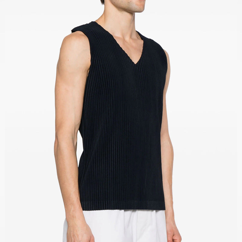 Minimalist series|Premium design Miyake JE410 pleated base shirt V-neck vest vest men's JE310