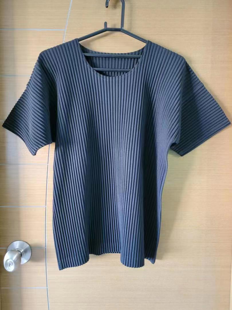 Miyake Garage pleated men's crew neck short sleeve top loose casual five-quarter sleeve solid color summer T-shirt JK020