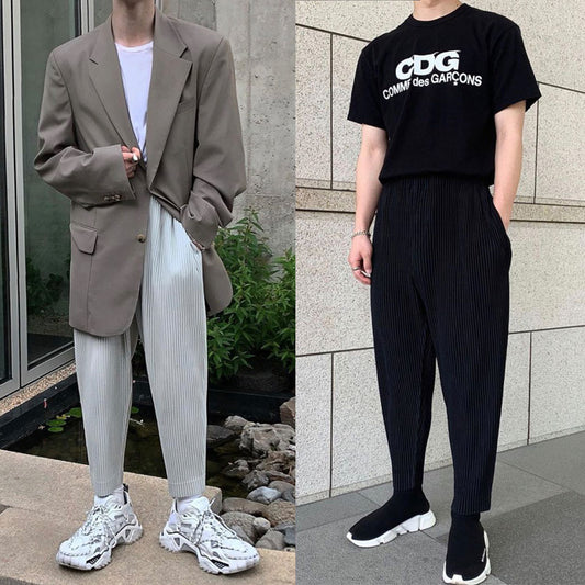 Japanese Miyake style pleats JF149 classic simple loose casual harem pants tapered pants cropped pants men