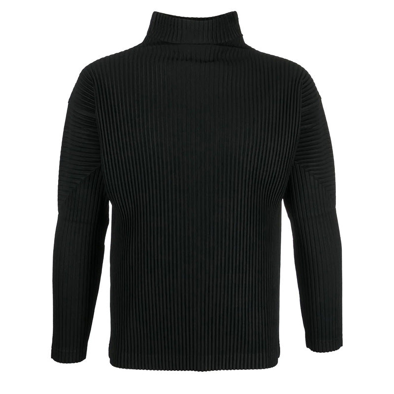 Japan otaku pleated basic JK122 high neck long sleeve loose casual solid color base shirt top men