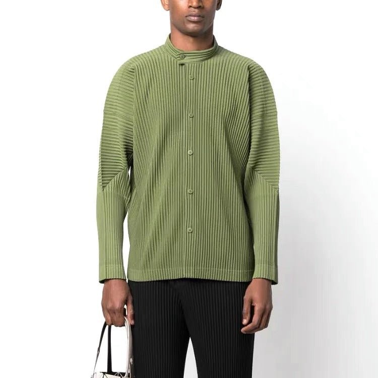 Japan Miyake same pleated shirt draped sense stand collar casual long-sleeved jacket men's HP31JJ111
