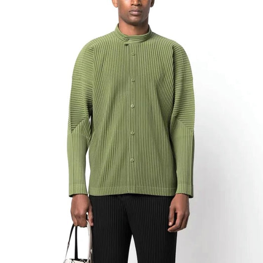 Japan Miyake same pleated shirt draped sense stand collar casual long-sleeved jacket men's HP31JJ111