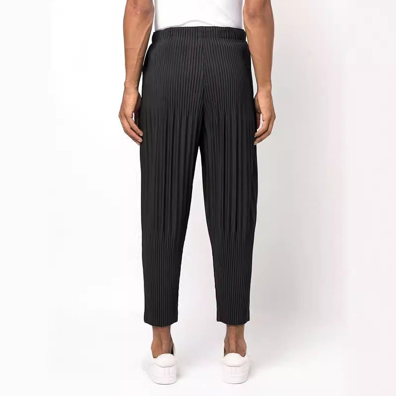 Japan Miyake-style pleated pants JF151 loose casual bloomers harem small feet cropped pants men's and women's tide