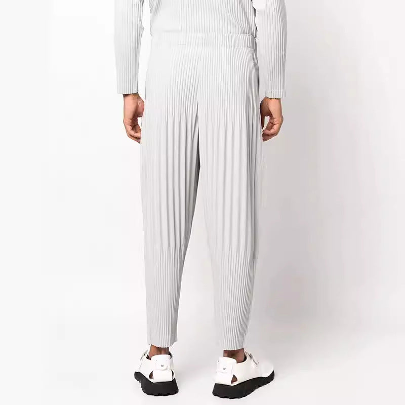Japan Miyake-style pleated pants JF151 loose casual bloomers harem small feet cropped pants men's and women's tide