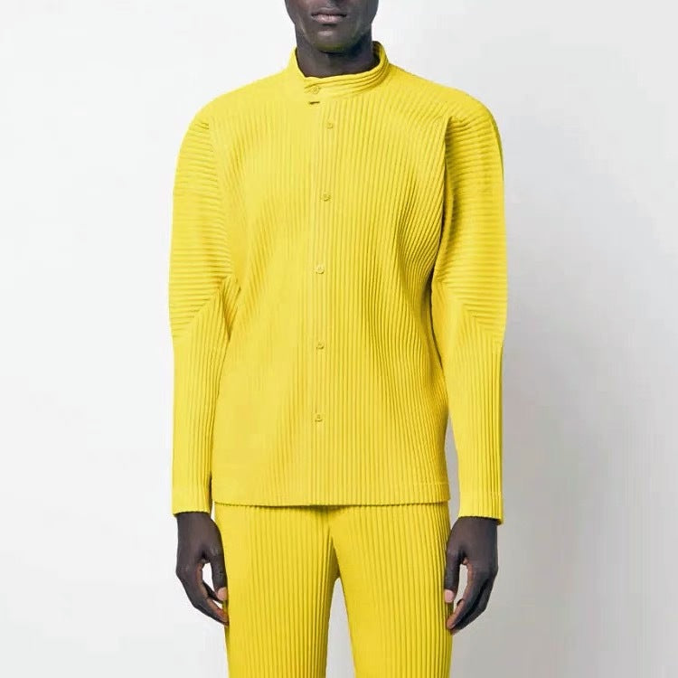 Japan Miyake same pleated shirt draped sense stand collar casual long-sleeved jacket men's HP31JJ111