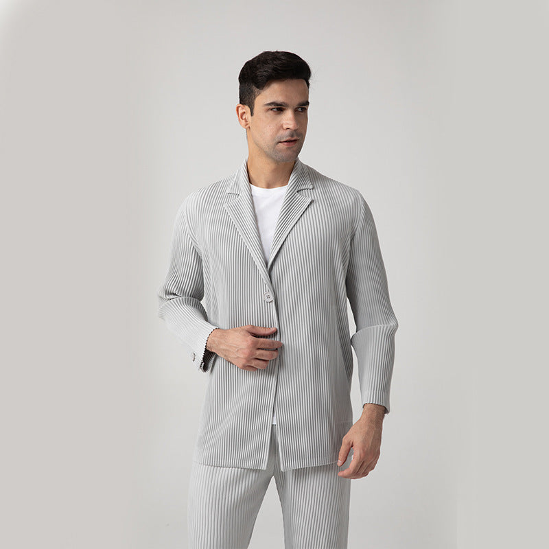 Casual blazer men's 2023 spring and autumn pleats, black gray suit, high-end pleats, loose drapes, simple