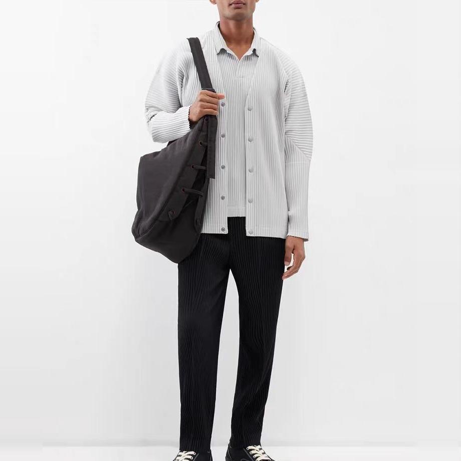 Miyake wardrobe pleated collarless cardigan jacket autumn casual texture men's V-neck jacket top JL141