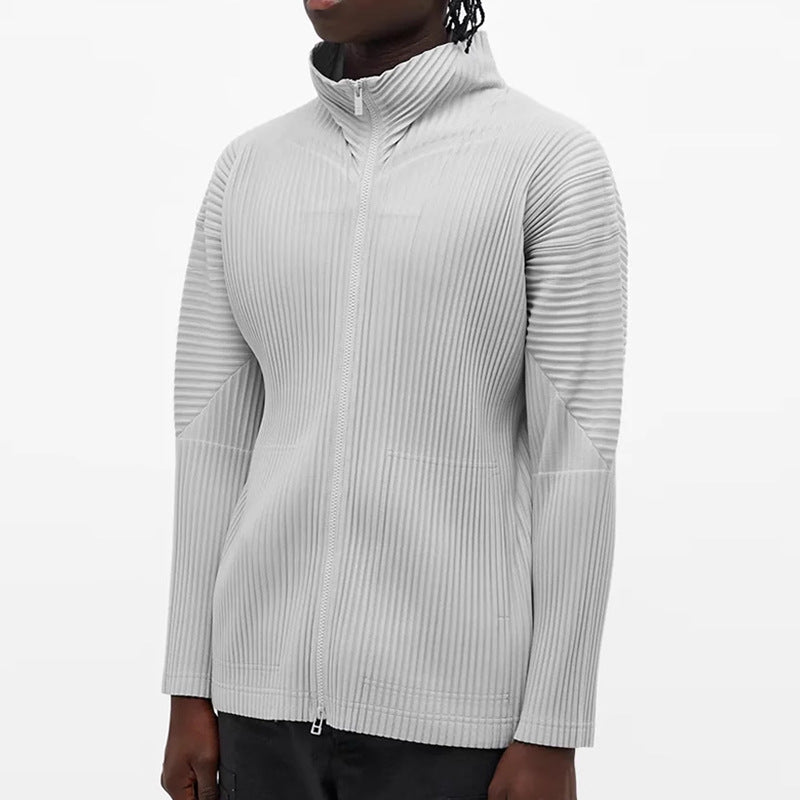 Japanese Miyake style JL140 autumn and winter HP pleated process zipper stand collar jacket men's jacket sense of luxury
