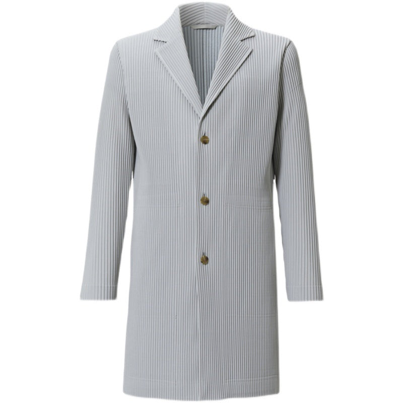 Japanese Miyake style pleats JD202 autumn and winter casual drape mid-length suit trench coat men's trend