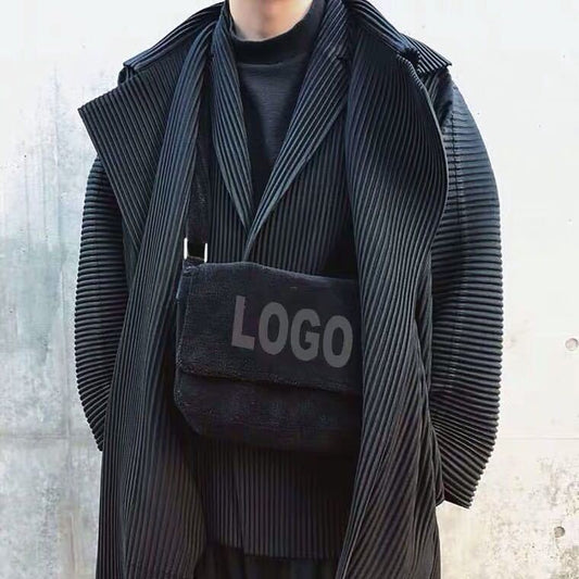 Japanese Miyake style pleats JD202 autumn and winter casual drape mid-length suit trench coat men's trend