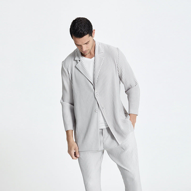 Pleated men's casual blazer summer 2021 new men's trench coat cardigan