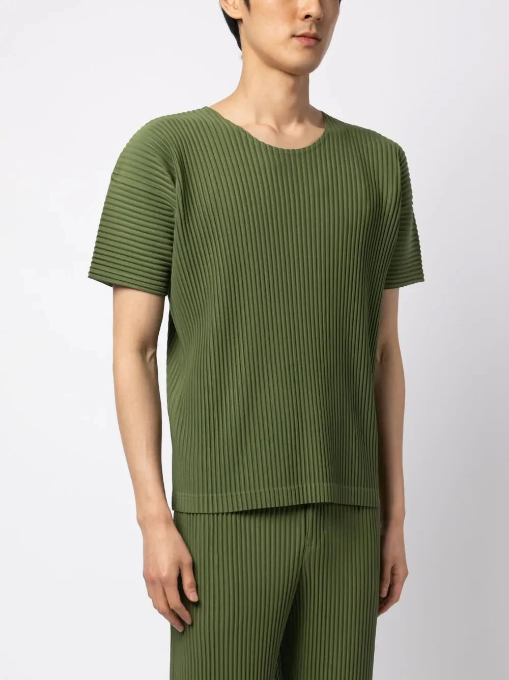 Miyake Garage pleated men's crew neck short sleeve top loose casual five-quarter sleeve solid color summer T-shirt JK020