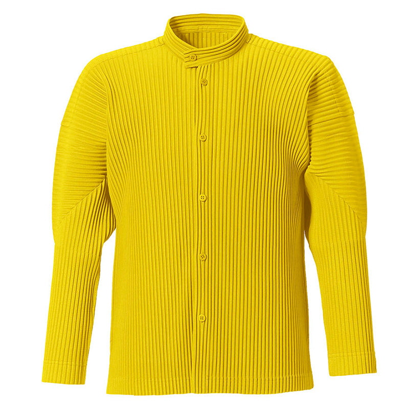 Japanese men's pleated jacket 2025 spring new stand-up collar athleisure cardigan versatile unisex top men's trend