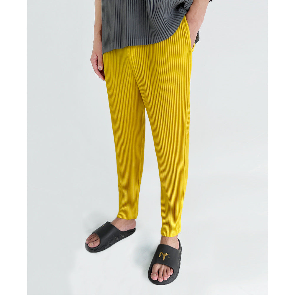 Miyake men's straight-leg pants, minimalist style, foreign trade, casual business, pleated pants, tide men's trousers, spot one piece of delivery
