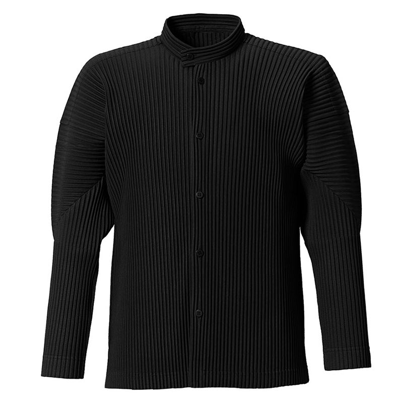 Japanese men's pleated jacket 2025 spring new stand-up collar athleisure cardigan versatile unisex top men's trend