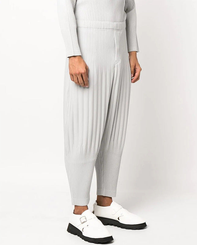 Japan Miyake-style pleated pants JF151 loose casual bloomers harem small feet cropped pants men's and women's tide