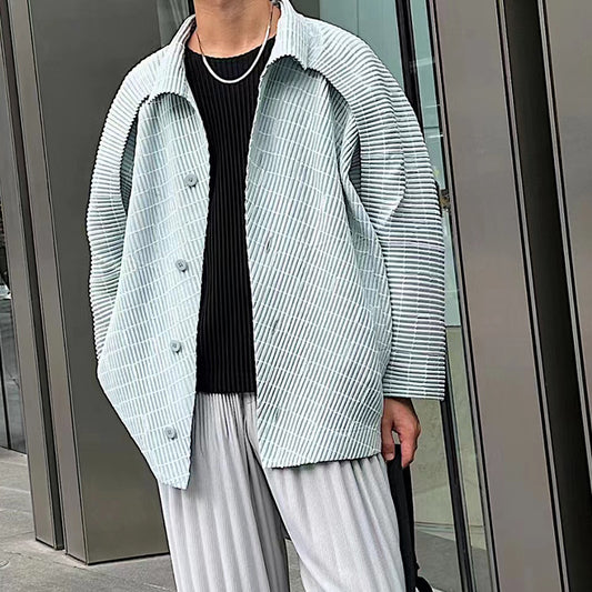 Minimalist series|high-end fashion pleated loose casual high neck long sleeve jacket jacket men's JC355