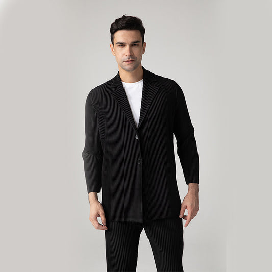 Casual blazer men's 2023 spring and autumn pleats, black gray suit, high-end pleats, loose drapes, simple