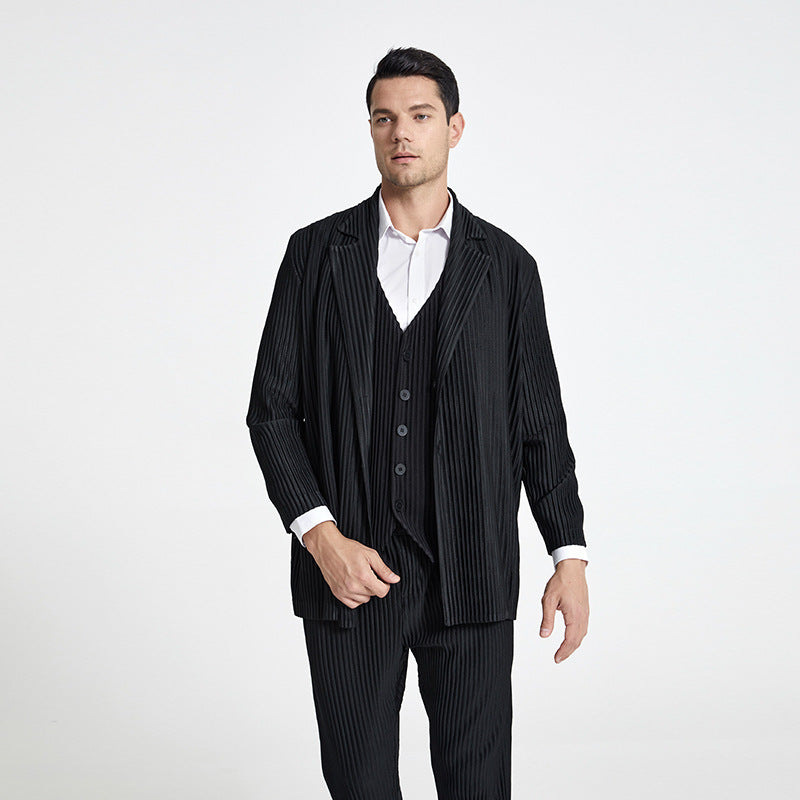 Pleated men's casual blazer summer 2021 new men's trench coat cardigan
